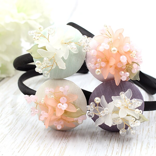 Girl Hanbok Hair Accessory BASSI band head piece Korea Traditional dress kid children First Birthday Party Flower Purple Pink Mint Ivory