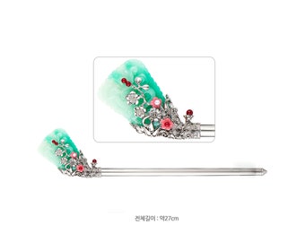 Women Korean Traditional Hair Pin Binyeo Stick Accessory Female Hanbok Dress decoration ornament 27 cm Mint