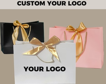 Custom Logo Paper Bags with Ribbon Boutique Shopping Bags Clothes Merchandise Bag Retail Bags Party Gift Bag Wedding Bags
