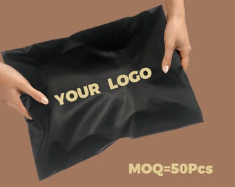 50-1000Pcs Matte Black Custom Poly Mailers Adhesive Self Sealing Shipping Bags Extremely Light Weight with One Color Logo Custom Postage Bag