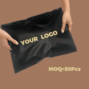 50-1000Pcs Matte Black Custom Poly Mailers Adhesive Self Sealing Shipping Bags Extremely Light Weight with One Color Logo Custom Postage Bag