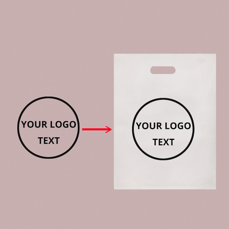 May include: White plastic shopping bag with a black circle containing the text "YOUR LOGO TEXT" printed on it.
