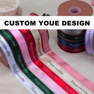 Nastro in raso personalizzato da 100 metri Nastro personalizzato con logo Nastro con stampa logo monocolore per cappelli di paglia da matrimonio Baby shower e fiori