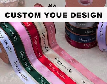 100Yards Custom Satin Ribbon Personalized Ribbon with Logo Single Color Logo Printing Ribbon for Wedding Straw Hats Baby Shower and Flowers