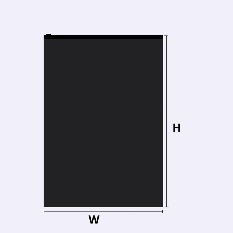 Peut inclure: Un rectangle noir uni avec une bordure noire, pr&eacute;sent&eacute; sur un fond violet clair. La largeur et la hauteur sont indiqu&eacute;es par les lettres "W" et "H" respectivement.