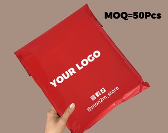 50-1000Pcs Red Custom Poly Mailers Adhesive Self Sealing Shipping Bags Extremely Light Weight with One Color Logo Custom Postage Bag
