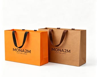Custom Paper Bags with Ribbon Handle, Boutique Shopping, Retail Merchandise Bags