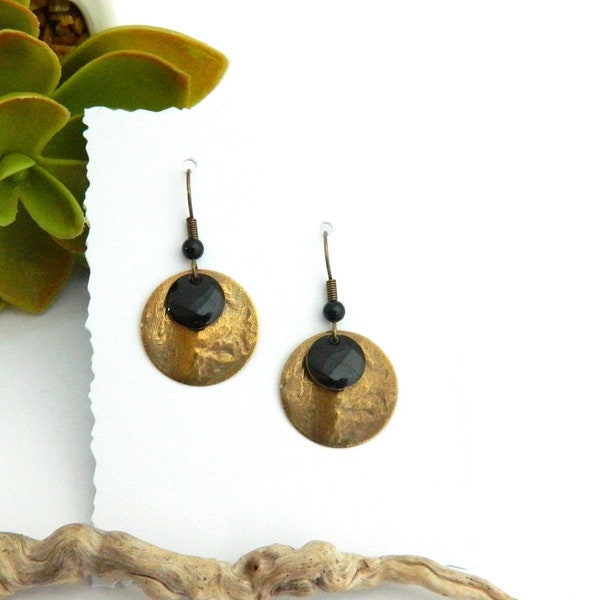 Boucles d'oreilles Ethniques noir et bronze