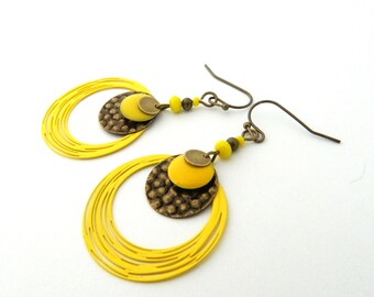 Boucles d'oreilles jaune et bronze