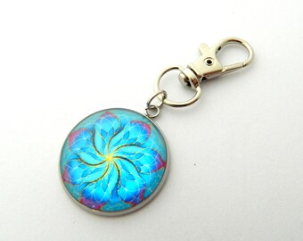Bag charm, keychain, blue pattern, gift idea