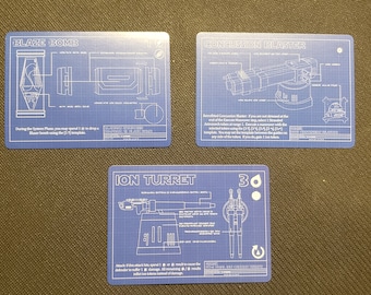 The BLUE PRINT SERIES 4 of Bomb & Turret Upgrade Alternate Art Cards to enhance your Table Top games.