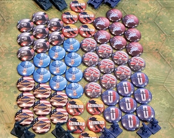 The D-DAY BASE set of tokens compatible with Memoir 44 by Days of Wonder.