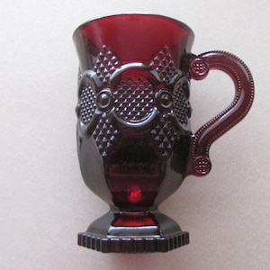 Red Glass Embossed Pedestal Mug Vintage Avon &quot;1878 Cape Cod Collection&quot;