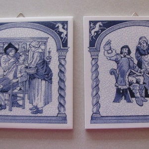 2-Delft Holland Handmade Ceramic Tiles, 5 7/8" X 5 7/8", Early Pharmacist and Dentist, Ready to hang