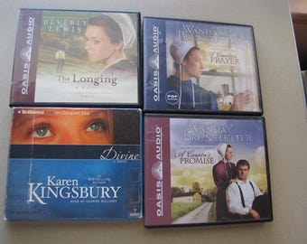4-Audio Books on CD, Divine by Karen Kingsbury/A Cousin's Prayer & Promise by Wanda E. Brunstetter/The Longing by Beverly Lewis