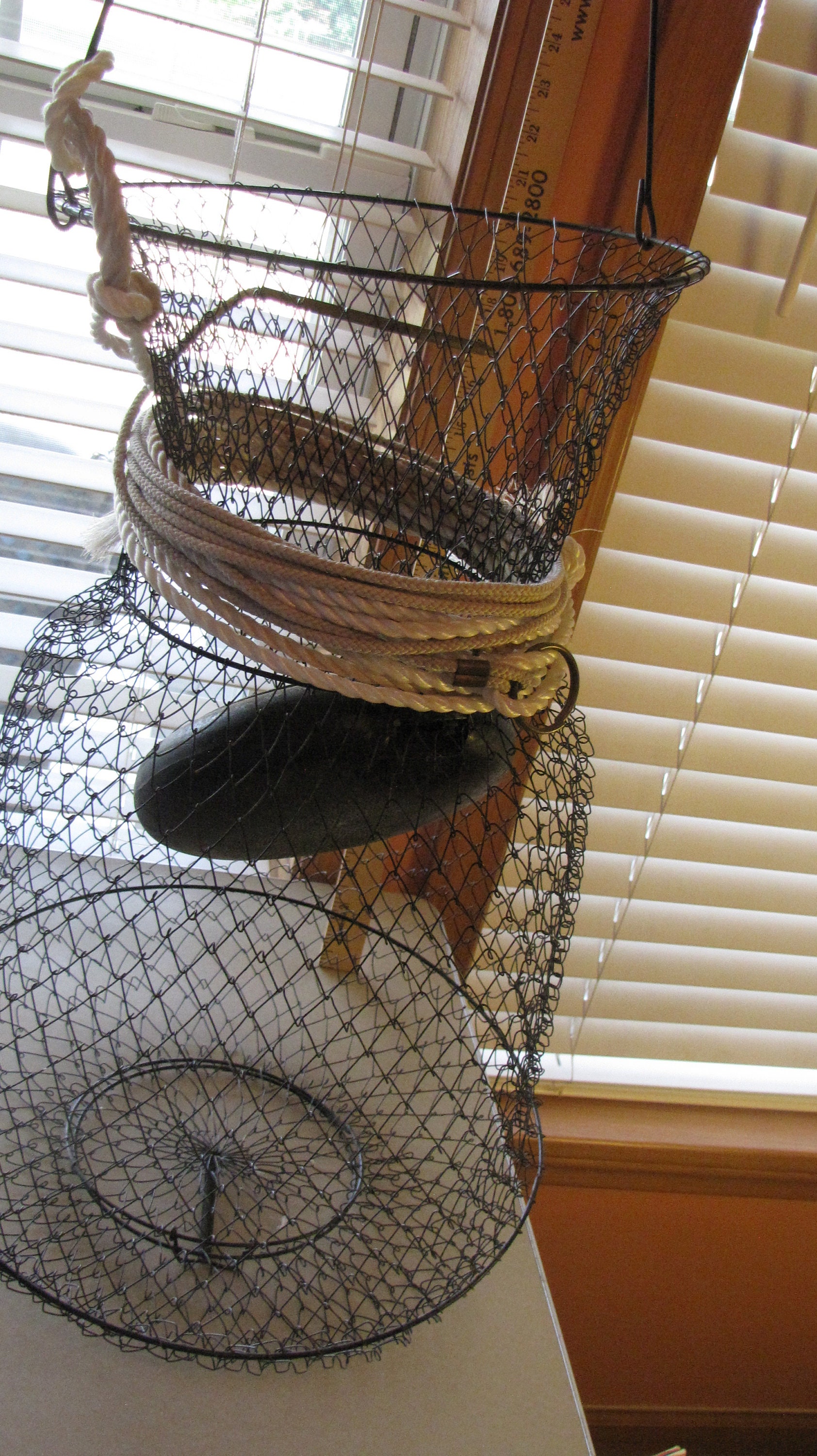 Vintage Sportfisher Wire Collapsable Fishing Basket 2 Spring Loaded Lids