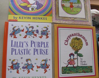 4-Kevin Henkes Children's Books, Lilly's Purple Plastic Purse/ Wemberly Worried/ Chester's Way/Chrysanthemum