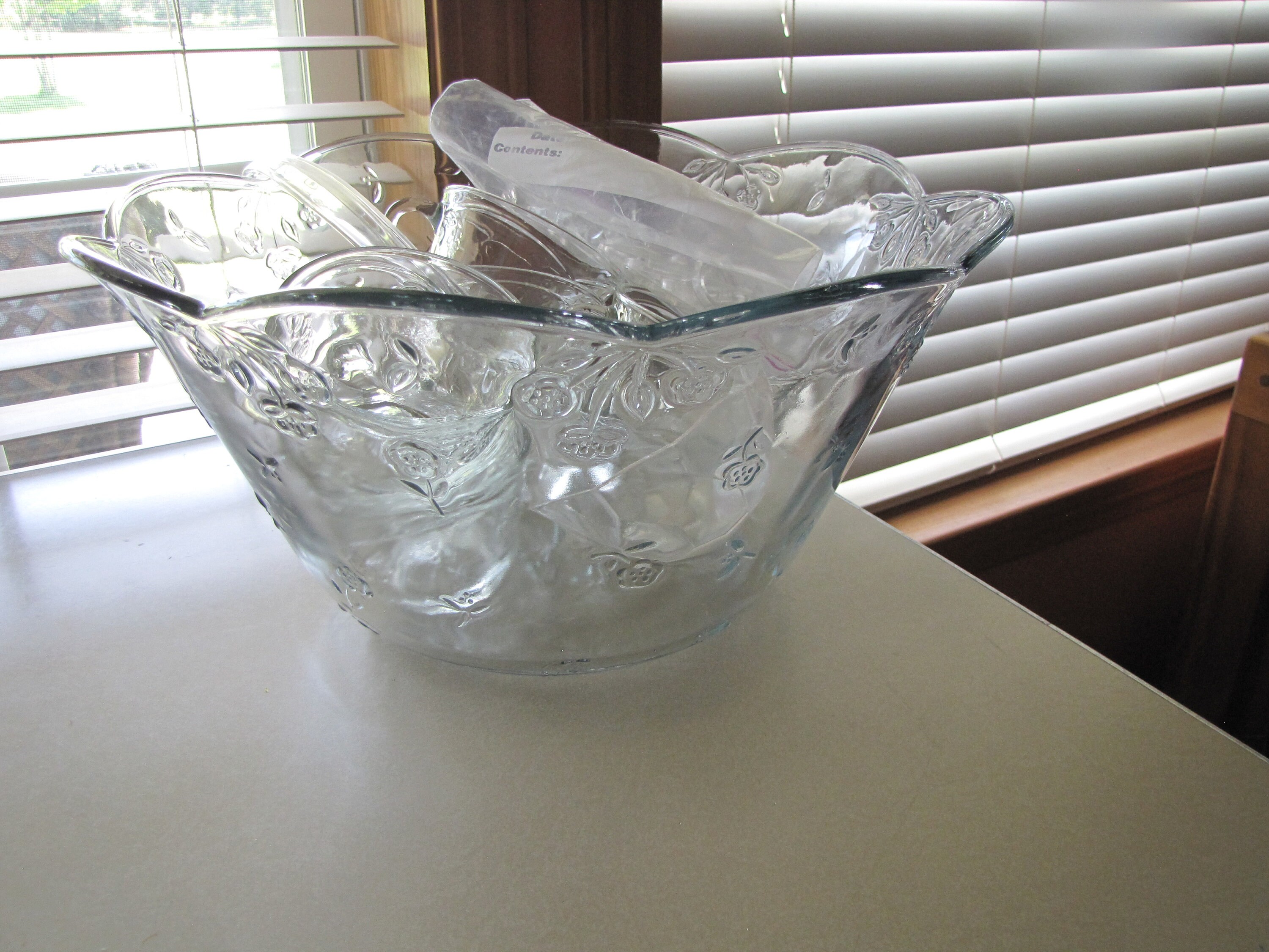 Heavyweight Plastic Punch Bowl with Ladle | 8 Quart Clear 2 Gallon Punch  Plastic Bowls | Punch Set of Bowl and 5 oz. Ladle | Embroidered Punch Bowl