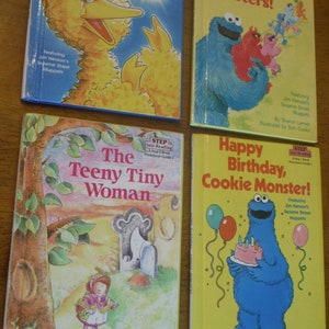 4- Step into Reading Books, Follow the Monsters!, Twinkle, Twinkle Little Bug, Happy Birthday, Cookie Monster, The Teeny Tiny Woman