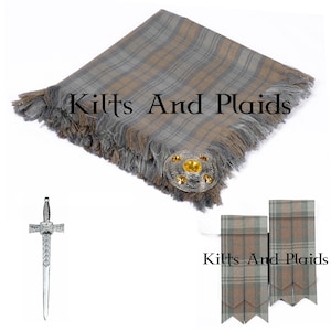 Black Watch Weathered Kilt Accessories Package - Scottish Tartan Fly Plaid - Brooch Pin - Kilt Pin - Pair of Flashes