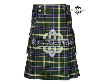 US ARMY Handmade Scottish Tartan Utility Kilt - Cargo Pockets Utility Kilts for Men - 16 Oz Tartan Utility Kilt - Highlander Utility Kilt