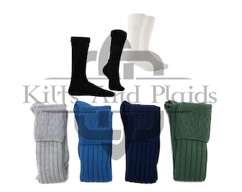 Scottish Kilt Hose Socks Wool Blend Ribbed Highland Dress Socks – Knee High Hose, Weddings, Bagpipers & Formal Events Multiple Colors