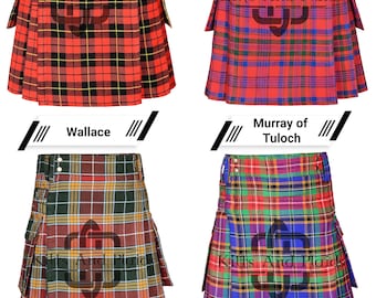 Kilt utilitaire tartan écossais - Kilts de poches cargo sur mesure pour hommes - Highlander Scotland Kilt - 16 Oz Heavy Tartan Kilt