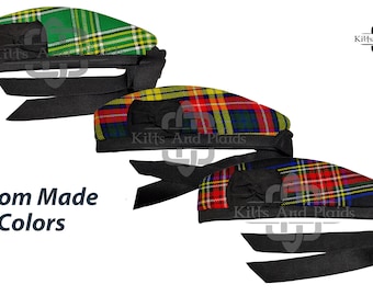 Scottish Tartan Glengarry Cap Military Bagpiper Hat - Tartan Kilt Cap - Custom Made Barret Hat - 60 Tartan Choices