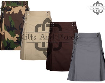 Cotton Utility Kilt - Scottish Utility Kilt for Men - Tactical Cargo Pockets Kilt - Custom Made - 10 Colors - Heavy Drilled Cotton