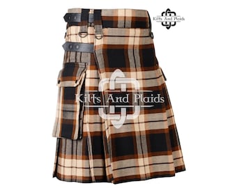 ROSE ANCIENT Tartan Utility Kilts - Men's Utility Kilt - Modern Utility Kilt for Men - Cargo Pockets Utility Kilt with Leather Straps
