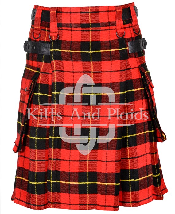 Kilt In Tartan Per Uomo Baronhong | Cotone E Poliestere, Tasche Cargo, Chiusura A Scatto, Lunghezza Sopra Il Ginocchio