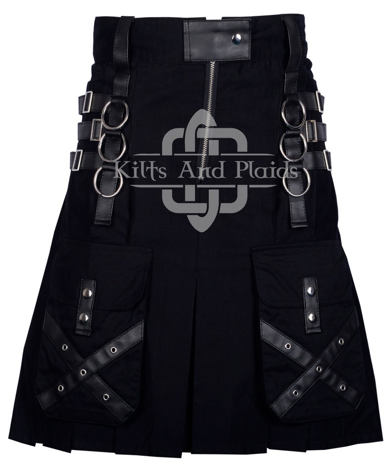 Utilty Goth Gothic Kilt for Men - Black Punk Utility Kilt - Men's Black Utility ...