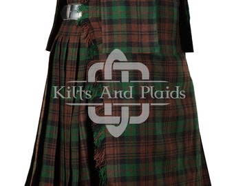 Brown Watch Tartan Scottish 8 Yard Traditional Highlander Kilt for Men - 16 Oz Tartan - Made to Order Kilt - With Detachable Pockets