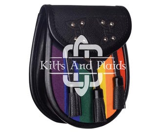 LGBTQ Pride Leather Sporran - Pride Gift Idea - Scottish Kilt Sporran Bag - Parade Theme Sporran - Black Leather Kilt Sporran