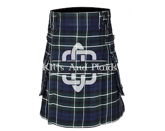 GRAHAM Tartan Handmade Scottish Tartan Utility Kilt - Cargo Pockets Utility Kilts for Men - Made to order Highlander Utility Kilt