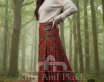 Women Maxi Skirt - Scottish tartan Maxi Length KILTED SKIRT - Ladies Skirt - Women Long Tartan Skirt - Custom Made Hostess Ladies Skirt