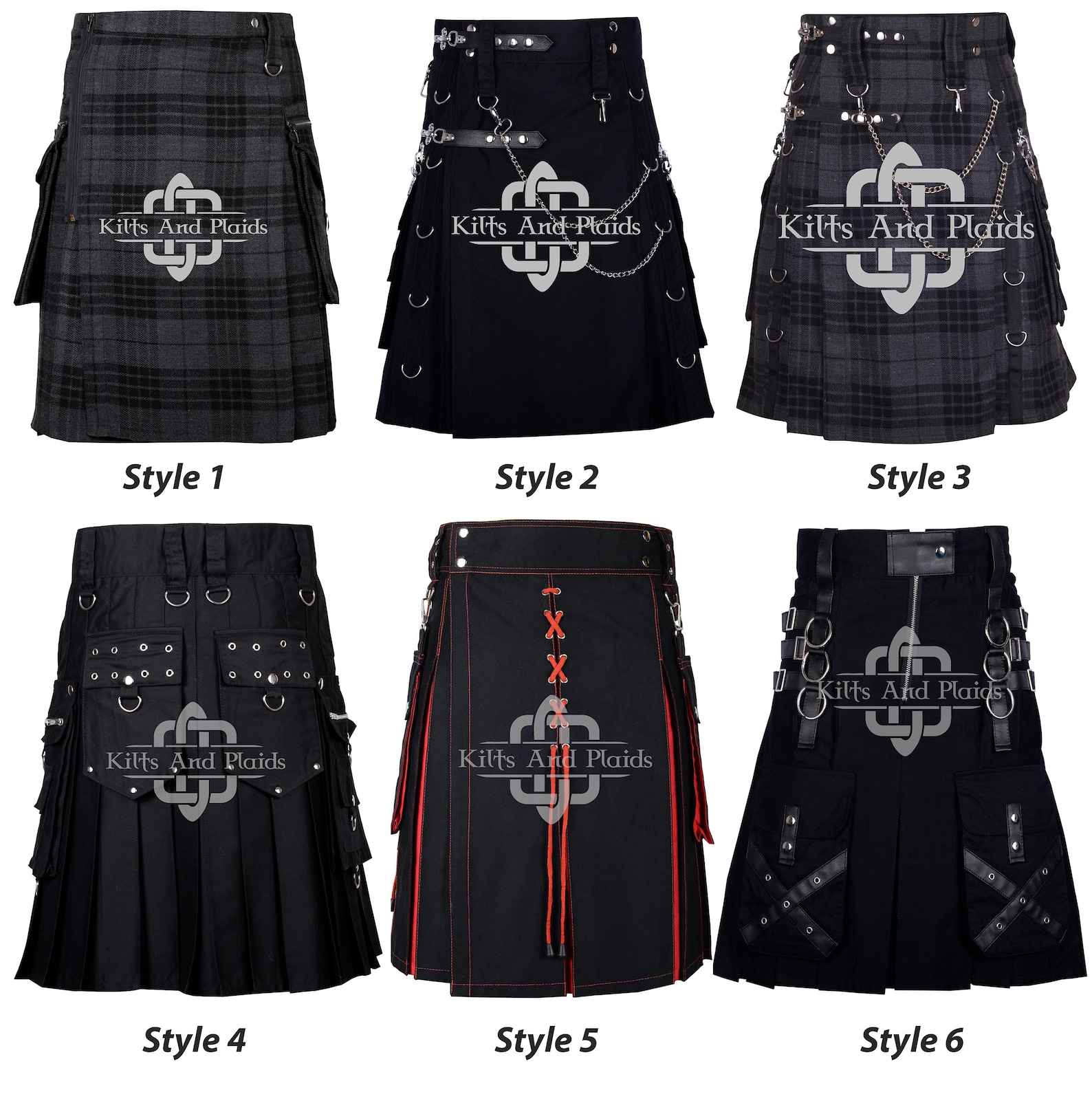 Utilty Goth Gothic Kilt for Men - Black Punk Utility Kilt - Men's Black Utility ...