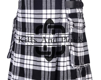 White Black Kilt - Scottish tartan Utility Kilt Traditional Highlander Kilts for Men - 16 Oz Tartan Kilt - Custom Made Kilt