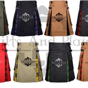 Scottish Hybrid Kilts for Men - Utility Cargo Pockets Kilt - Cotton and Tartan Hybrid Kilt - Custom Made - 8 Colors