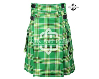 IRISH Tartan Utility Kilt - Scottish Utility Kilt - Cargo Pockets Kilts for Men - 16 Oz Tartan Kilt - Custom Made Kilt for men