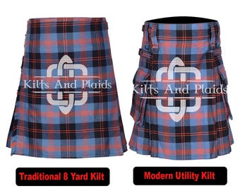 ANGUS TARTAN Scottish Kilt - Traditional 8 Yard Kilt / Modern Cargo Pockets Utility Kilt - 16 Oz Made to Order Kilt - Handmade Kilts for Men