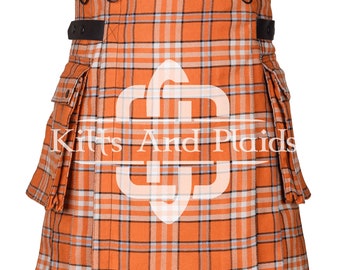 TENNESSEE Scottish Tartan Utility Kilt Men&#39;s Utility Kilt - Modern Utility Kilt for Men - Cargo Pockets Utility Kilt with Leather Strap