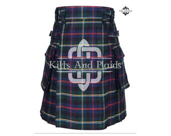 Malcolm TARTAN Handmade Scottish Tartan Utility Kilt - Cargo Pockets Utility Kilts for Men - Made to order Highlander Utility Kilt