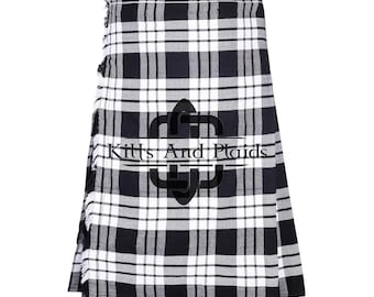 White Black Tartan Scottish 8 Yard Kilt - Traditional Highlander Kilts for Men - 16 Oz Tartan Kilt - Custom Made Kilt