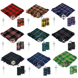 Kilt Accessoires Pakket - Schotse Tartan Fly Plaid - Broche Pin - Kilt Pin - Paar Flashes