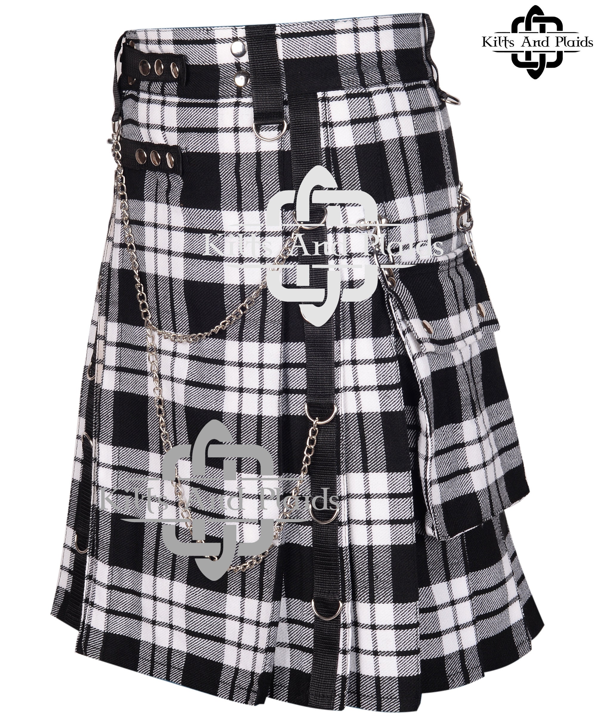 Tartan Utility Kilt With Silver Chains and Accessories