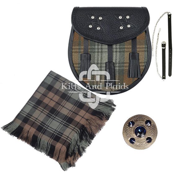 Scottish Kilt Accessories Tartan Kilt Sporran With Fly Plaid and
