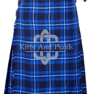 Ramsey Blue Tartan Schottischer 8 Yard Kilt - Traditioneller Highlander Kilt für Männer - 16 Oz Tartan - Made to Order Kilt