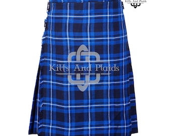 Scottish Ramsey Blue Tartan Kilt for Men – 8 Yard Traditional Highland Dress Kilt – Heavyweight 16oz Fabric – Custom Handmade Kilt