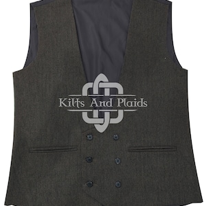 Brown Tweed Waistcoat - Double Breasted Scottish Kilt Waistcoat - 100% Wool - Satin Lined - Made to Order Wedding Vest - Highland Vest
